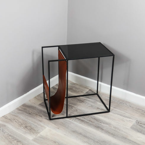 Native Home Lifestyle Leather Magazine Holder Side Table